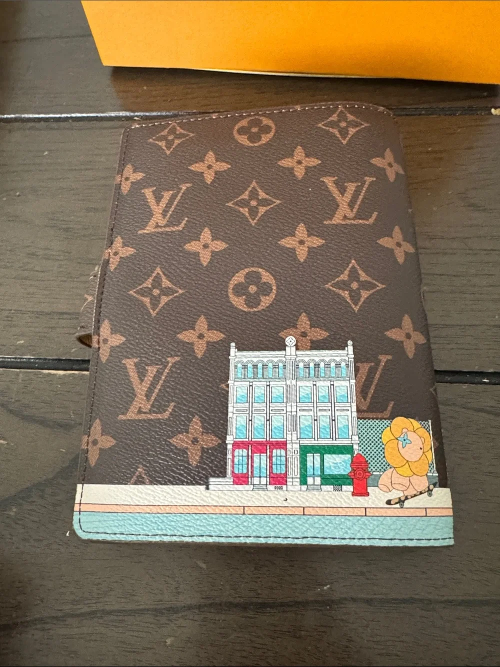 Brown Monogram  Card Holder with Colorful Street Scene read b4 buying